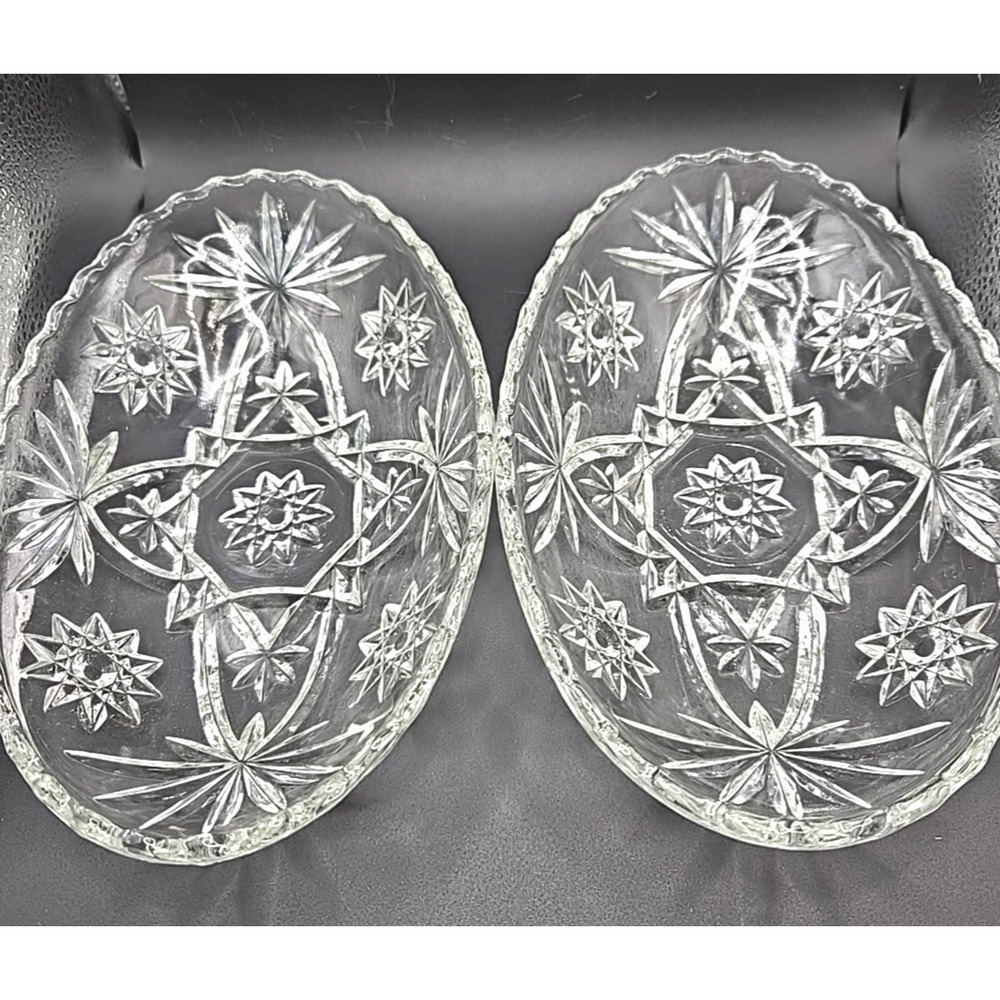 Set VTG Anchor Hocking Oval Bowl – Star of David EAPC Pressed Glass USA 1960s